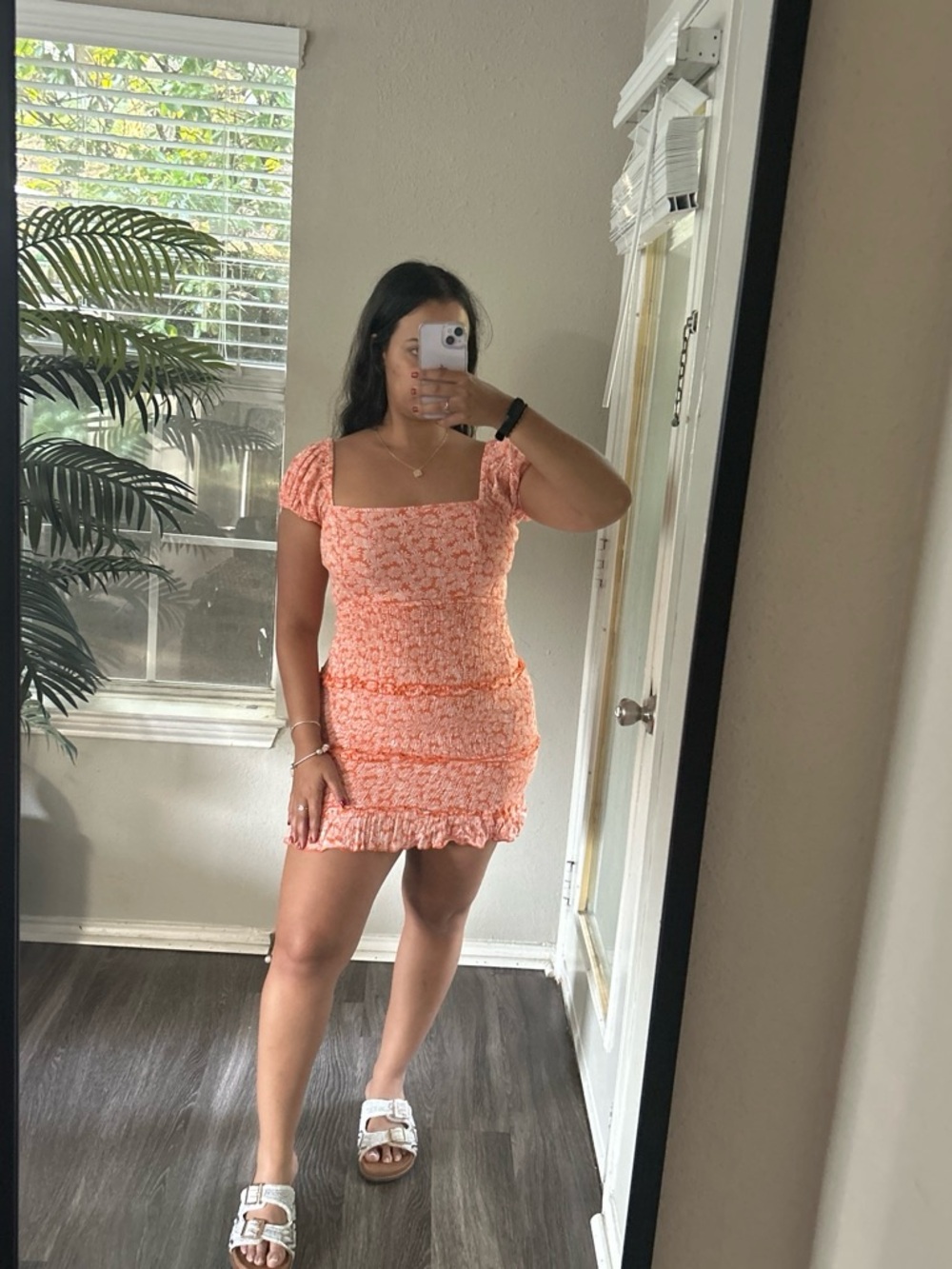 Orange Floral Mini Dress - Sundress Style